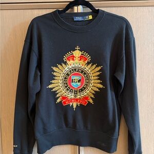 Ralph Lauren Black Crewneck Sweater with Gold and Red Emblem